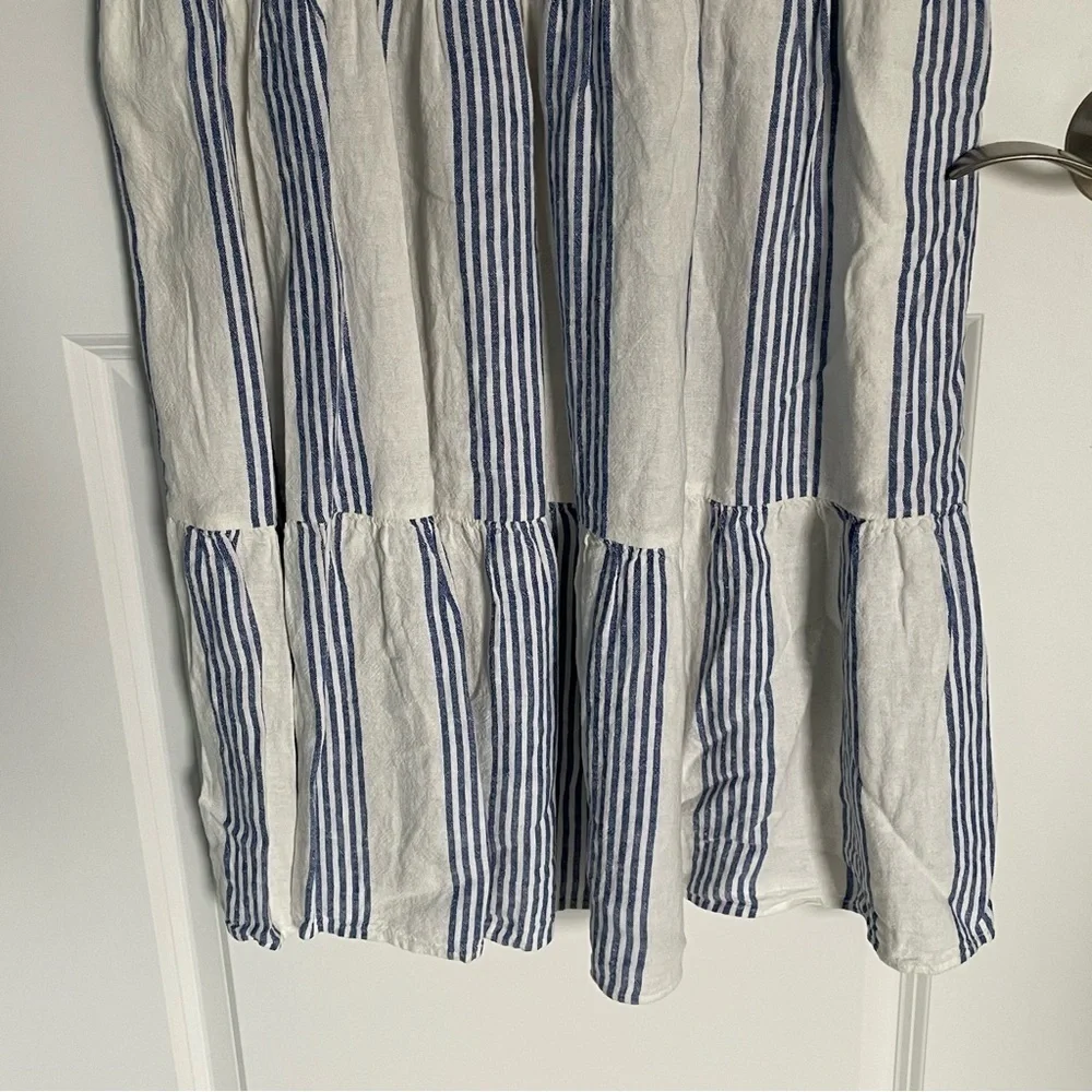 New! J Crew Linen-blend striped mini dress  Ivory Brilliant Blue 18988